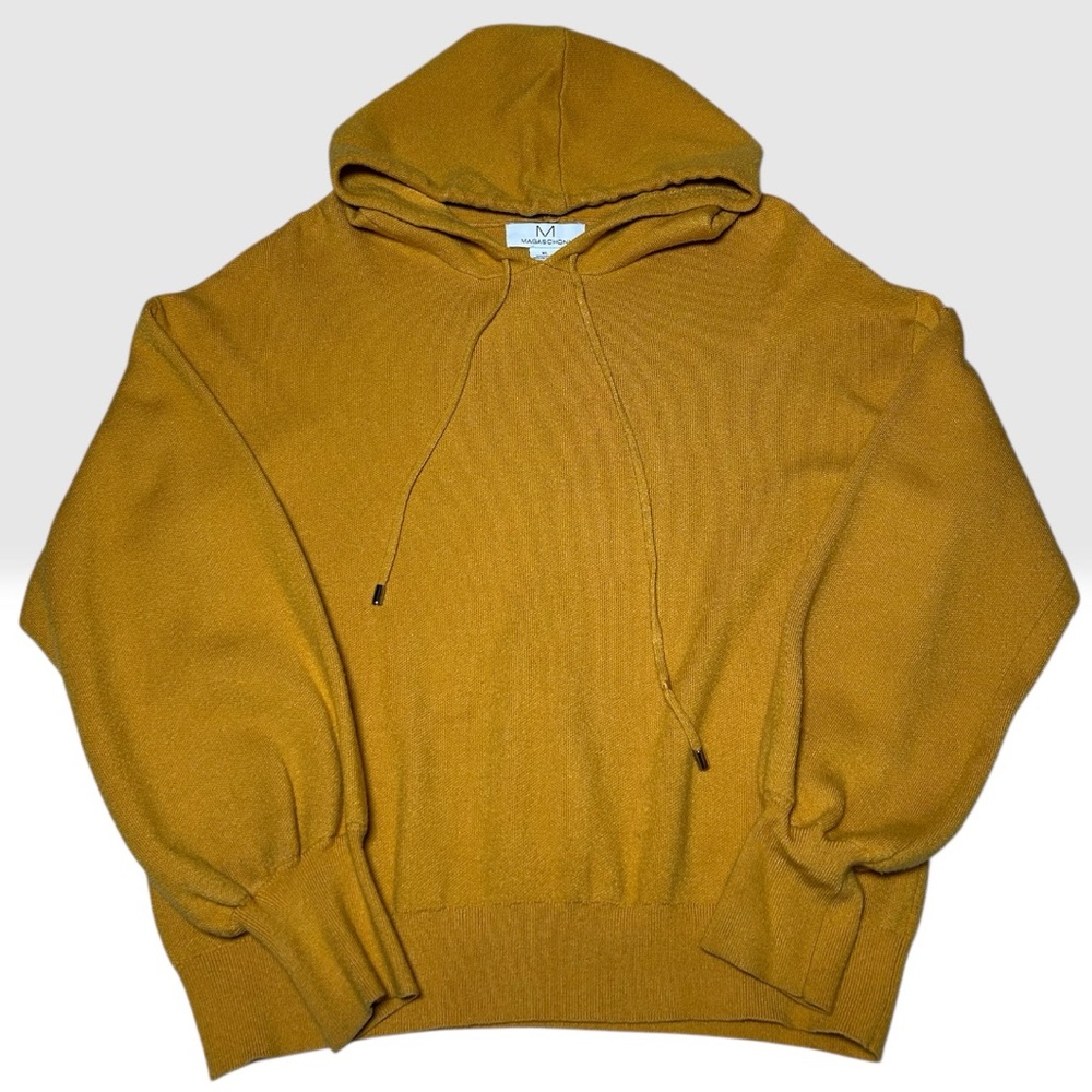 Magaschoni Knit Hoodie Sweater XL Mustard Yellow Soft Luxury Minimalist Cozy